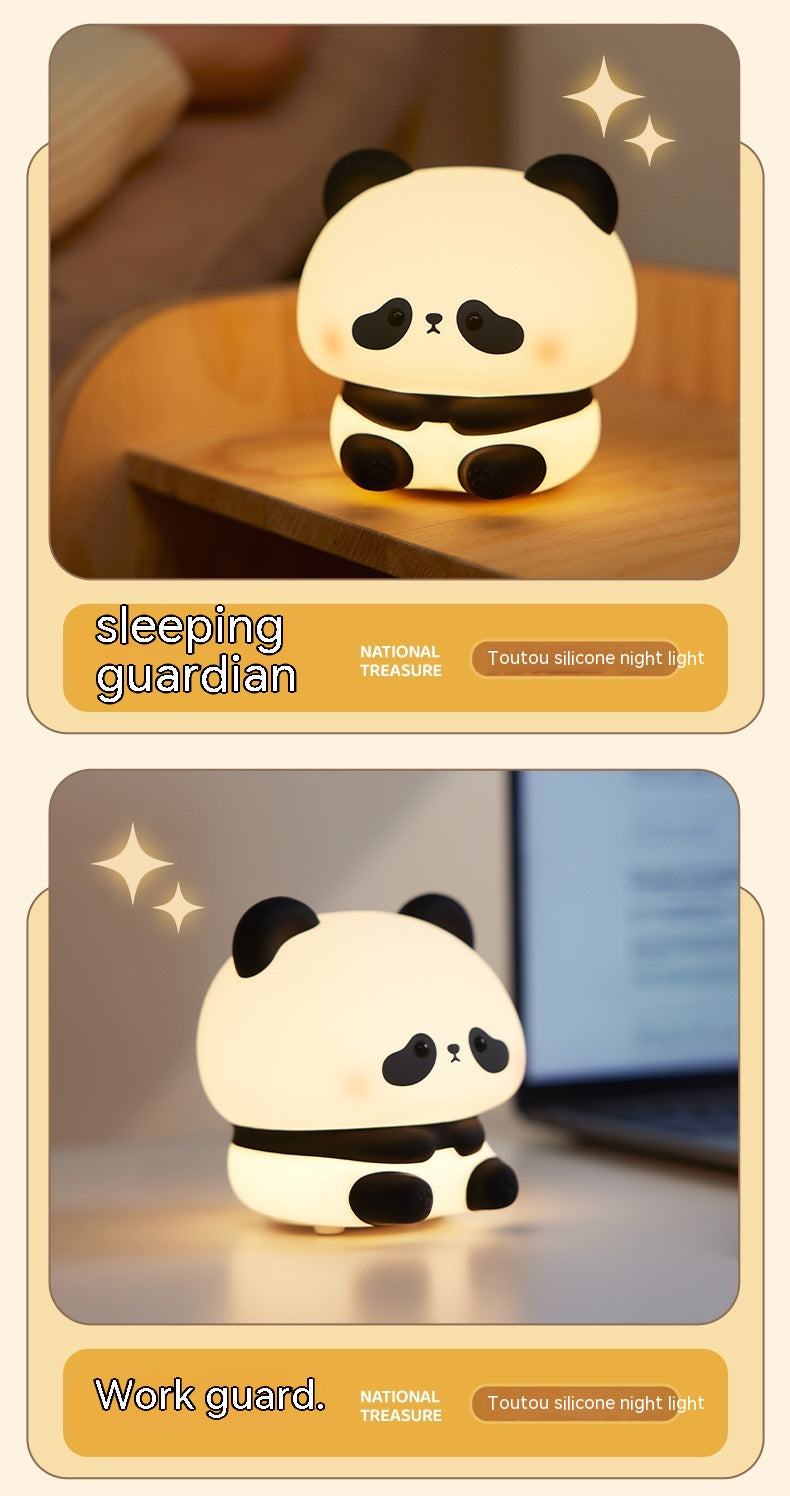 Panda LED Night Light Cute Silicone Night Light USB Rechargeable Touch Night Lamp Bedroom Timing Lamp Decoration Children'S Gift Home Decor