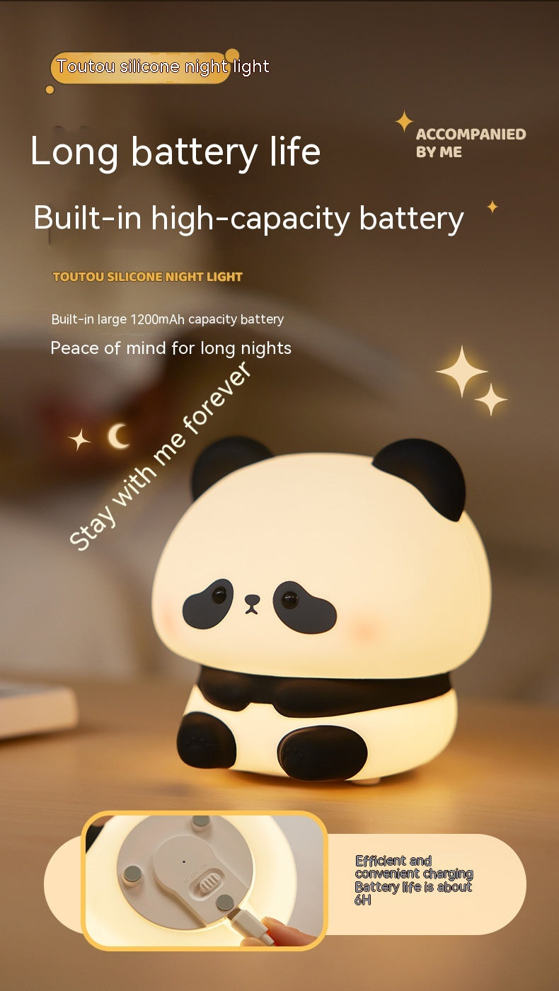 Panda LED Night Light Cute Silicone Night Light USB Rechargeable Touch Night Lamp Bedroom Timing Lamp Decoration Children'S Gift Home Decor