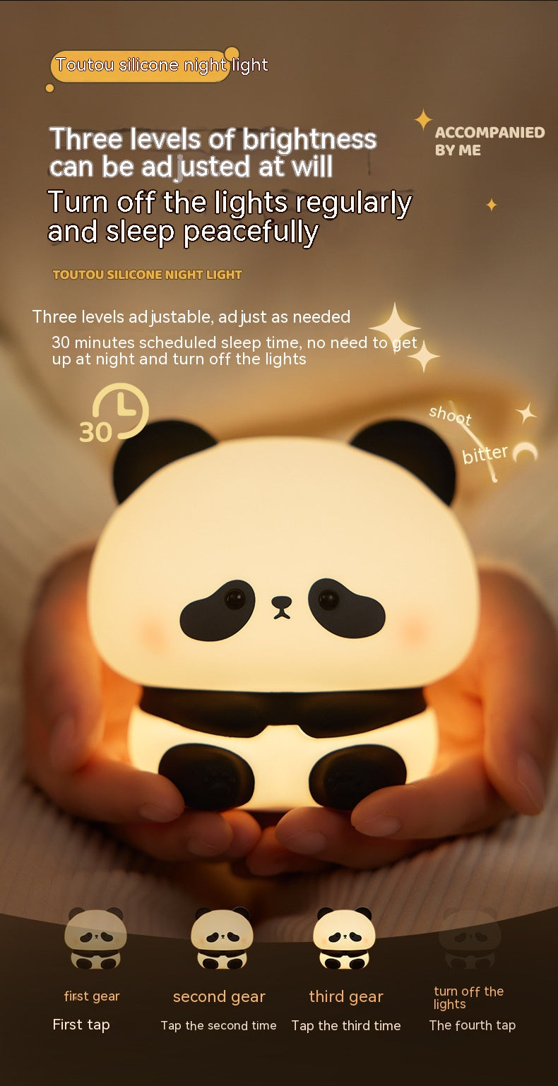Panda LED Night Light Cute Silicone Night Light USB Rechargeable Touch Night Lamp Bedroom Timing Lamp Decoration Children'S Gift Home Decor