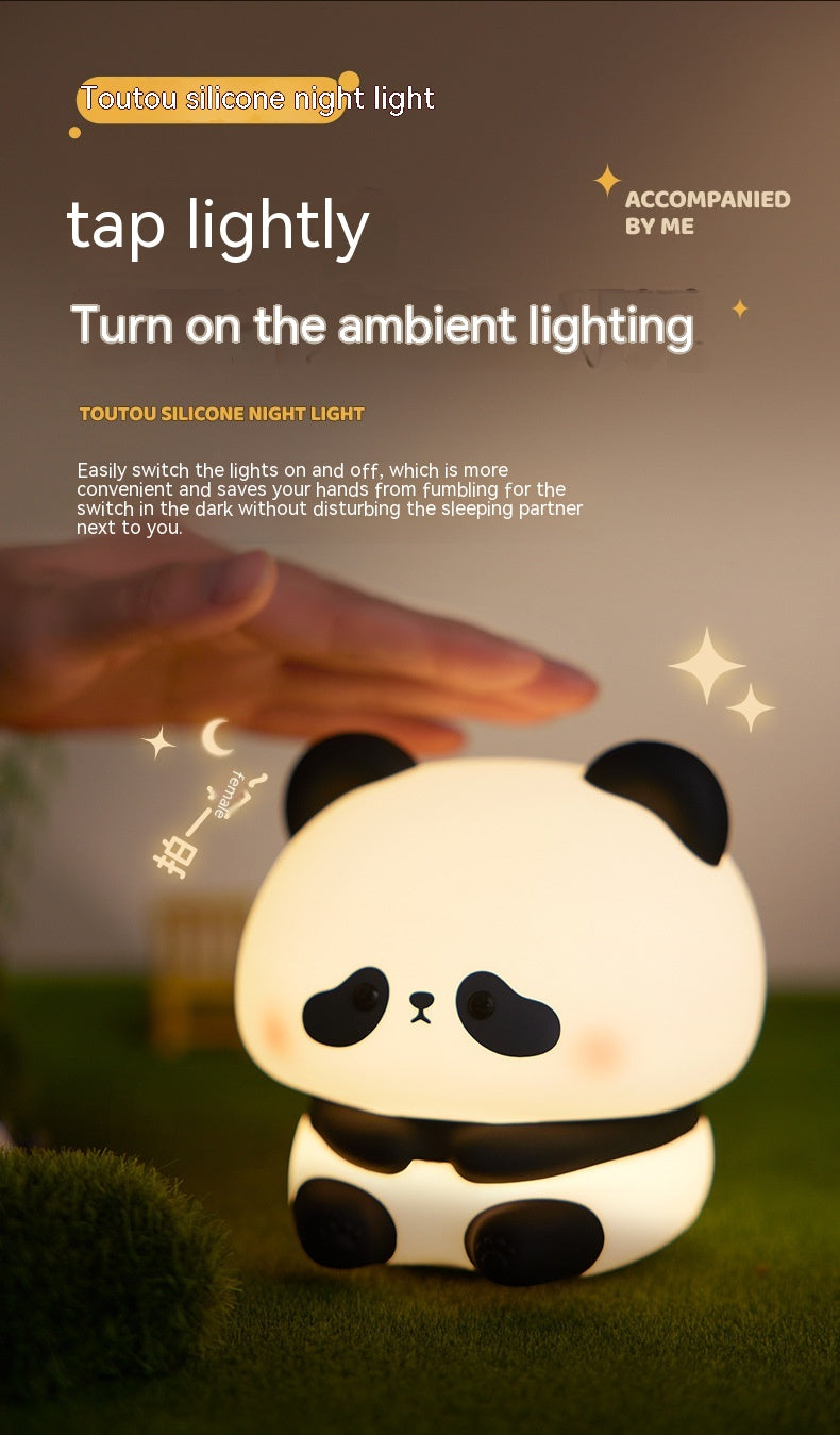 Panda LED Night Light Cute Silicone Night Light USB Rechargeable Touch Night Lamp Bedroom Timing Lamp Decoration Children'S Gift Home Decor