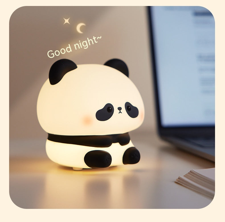 Panda LED Night Light Cute Silicone Night Light USB Rechargeable Touch Night Lamp Bedroom Timing Lamp Decoration Children'S Gift Home Decor