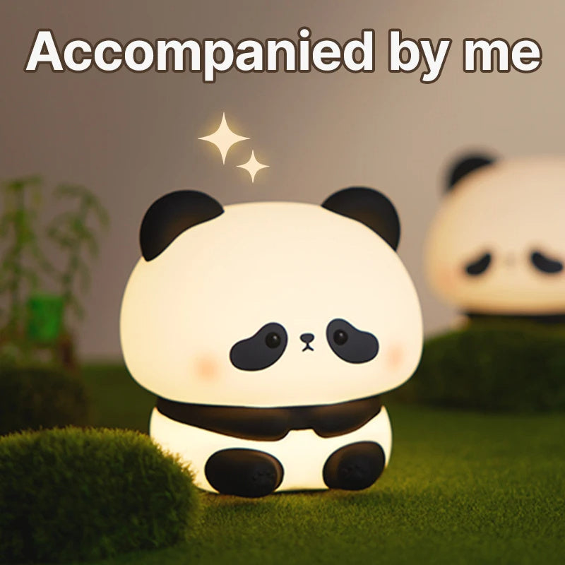 Panda LED Night Light Cute Silicone Night Light USB Rechargeable Touch Night Lamp Bedroom Timing Lamp Decoration Children'S Gift Home Decor