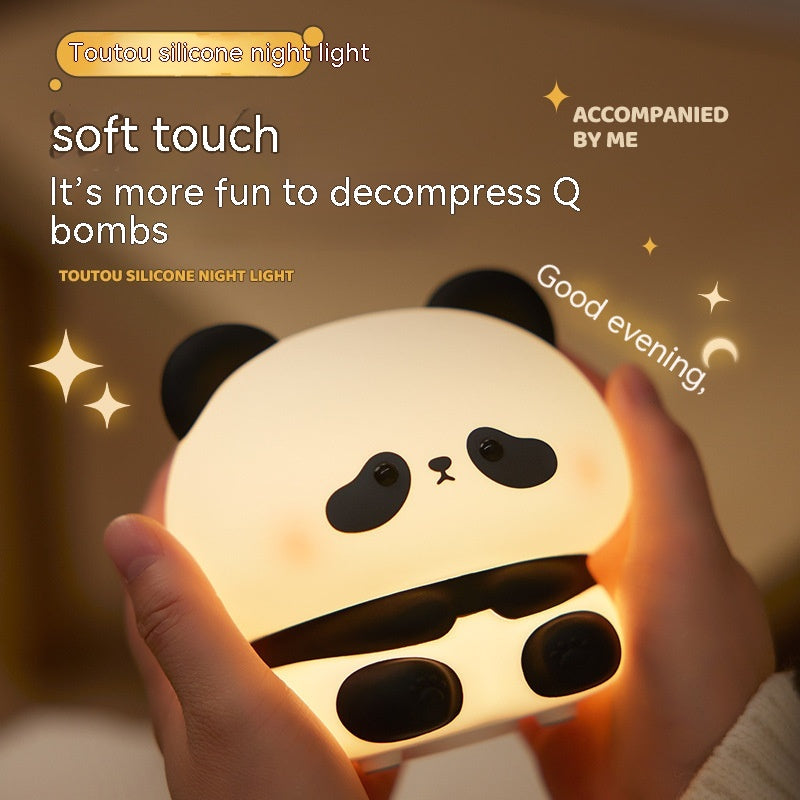 Panda LED Night Light Cute Silicone Night Light USB Rechargeable Touch Night Lamp Bedroom Timing Lamp Decoration Children'S Gift Home Decor