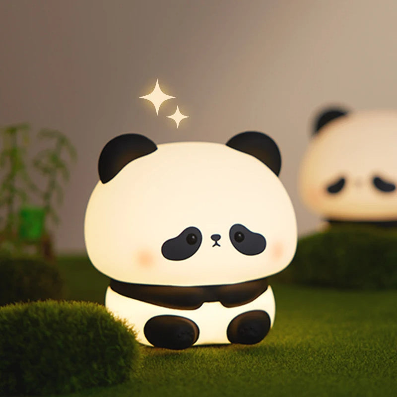 Panda LED Night Light Cute Silicone Night Light USB Rechargeable Touch Night Lamp Bedroom Timing Lamp Decoration Children'S Gift Home Decor