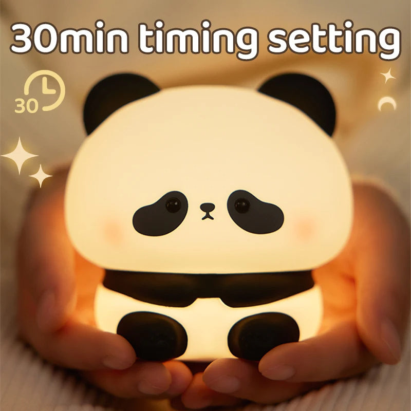 Panda LED Night Light Cute Silicone Night Light USB Rechargeable Touch Night Lamp Bedroom Timing Lamp Decoration Children'S Gift Home Decor