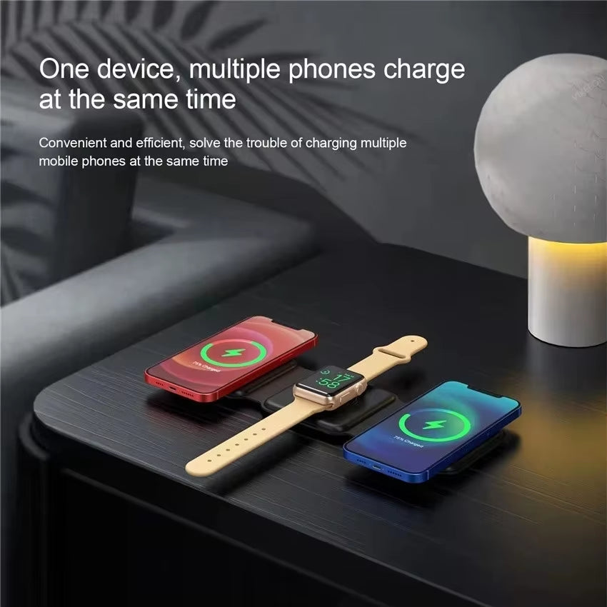 100W 3 in 1 Foldable Wireless Charger Pad Stand for Iphone 15 14 13 12Pro Max Airpods Iwatch Fast Wireless Charging Dock Station