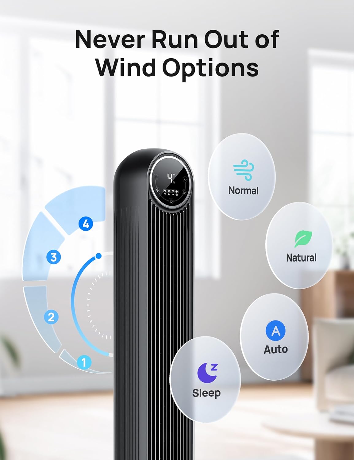 28Db Tower Fan for Bedroom, 25Ft/S Velocity Portable Cooling Fan, 90° Oscillating Standing Fans for Home, LED Display, 4 Speeds, 4 Modes, Timer, Quiet Electric Bladeless Fan, Remote Control