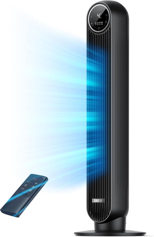 28Db Tower Fan for Bedroom, 25Ft/S Velocity Portable Cooling Fan, 90° Oscillating Standing Fans for Home, LED Display, 4 Speeds, 4 Modes, Timer, Quiet Electric Bladeless Fan, Remote Control
