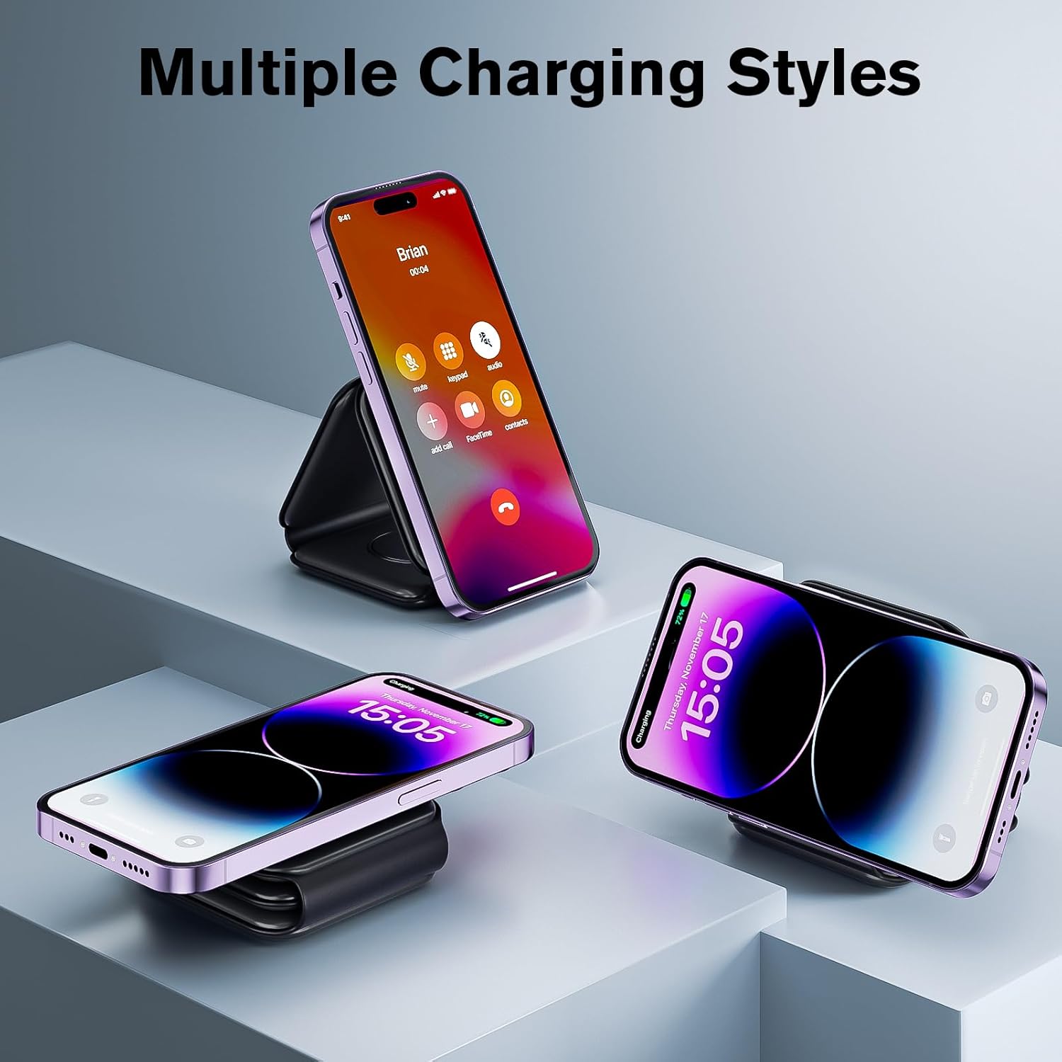 Wireless Charger for Iphone,  3 in 1 Magnetic Foldable Charging Station for Multiple Device Apple, 18W Fast Charger Stand for Iphone 15 14 13 12, Iwatch & Airpods, (Adapter Included) W-312
