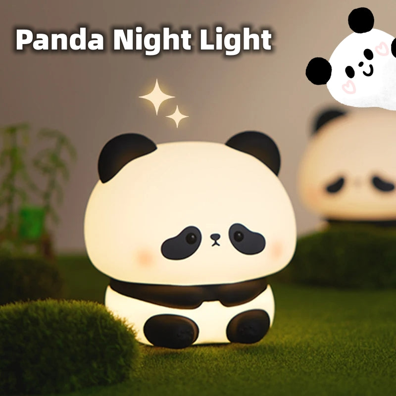 Panda LED Night Light Cute Silicone Night Light USB Rechargeable Touch Night Lamp Bedroom Timing Lamp Decoration Children'S Gift Home Decor