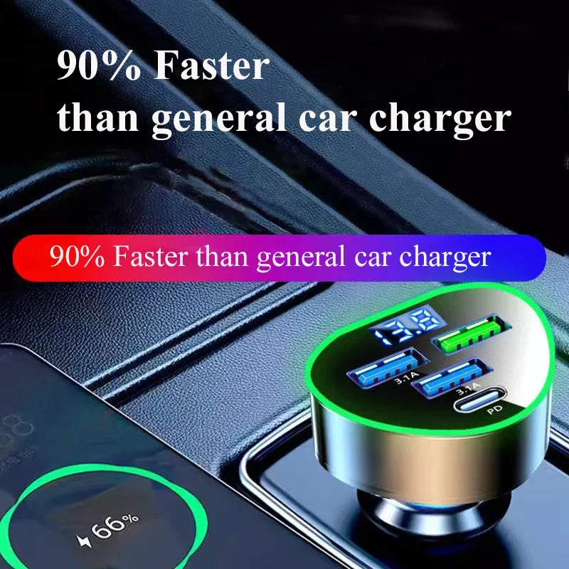 USB C Car Phone Charger Super Fast Charge in Car with LED Voltage Display for Iphone Samsung Huawei Oneplus Android Phone