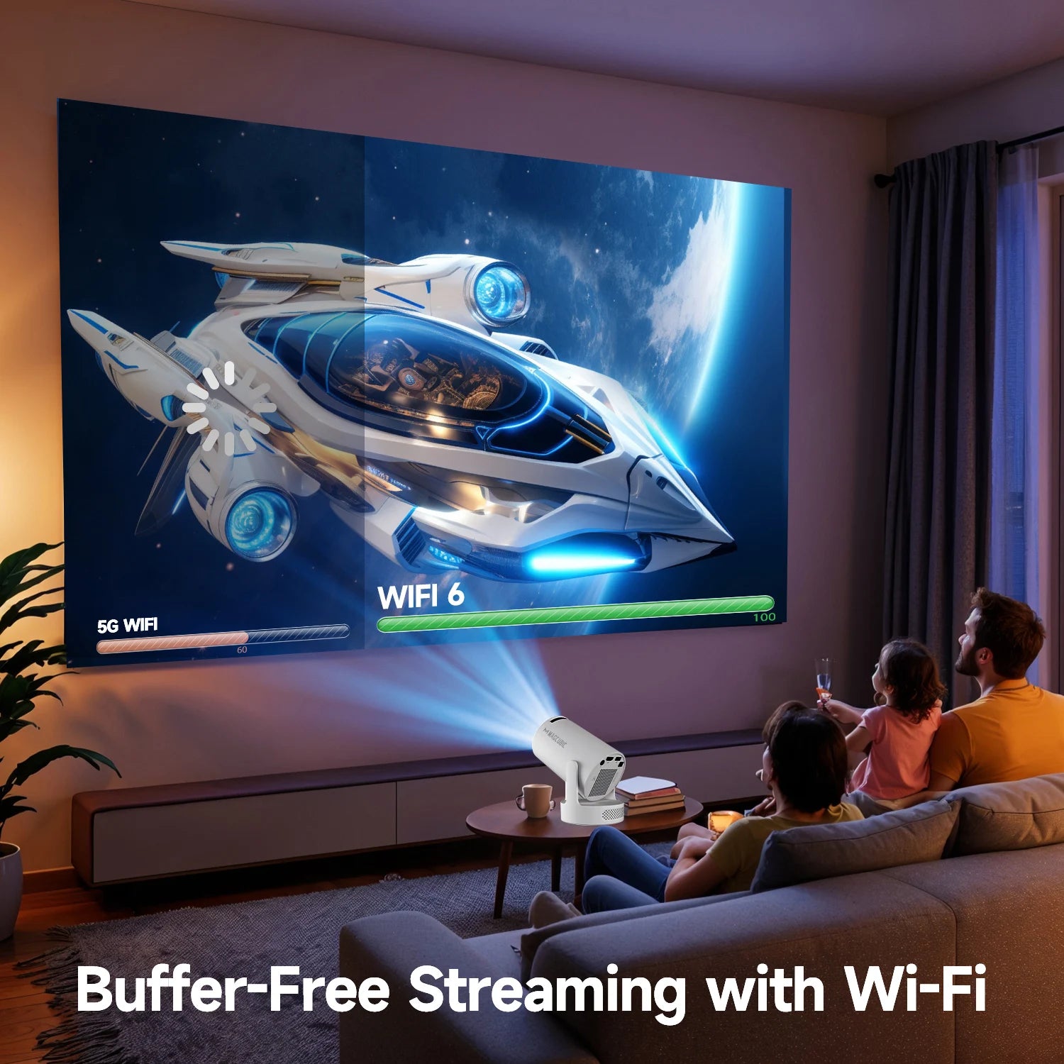4K Android 11 Portable Projector 8000 Lumens Wifi 6 BT5.4 Outdoor Theater 5W Hifi Speaker 720P HD Supported HY300 Pro+