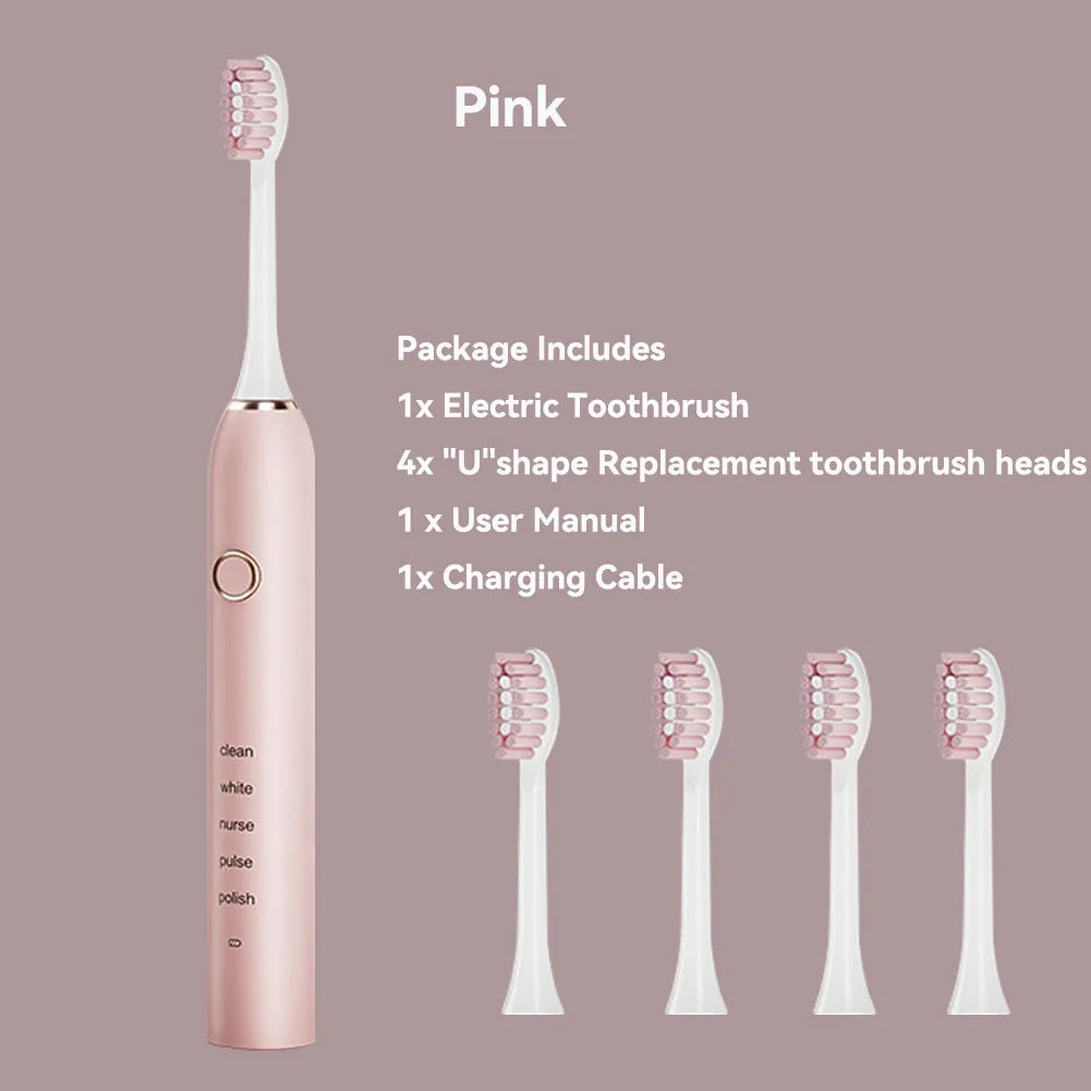Sonic Electric Adult Toothbrush Rechargeable with 4 Replacement Brush Heads 5 Modes and 3 Intensity 2 Minute Intelligent Timer