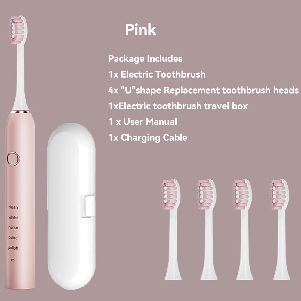 Sonic Electric Adult Toothbrush Rechargeable with 4 Replacement Brush Heads 5 Modes and 3 Intensity 2 Minute Intelligent Timer