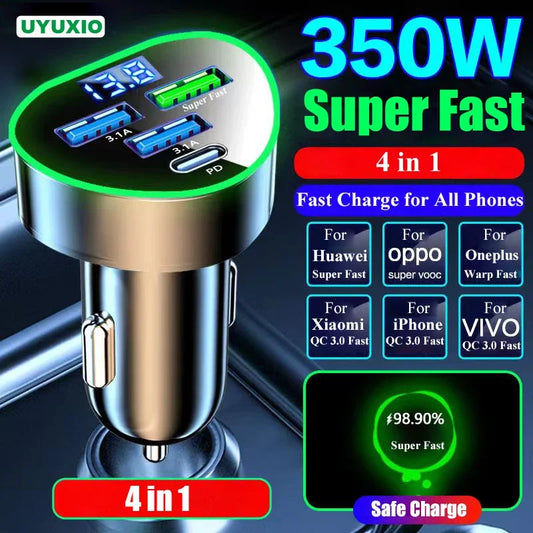 USB C Car Phone Charger Super Fast Charge in Car with LED Voltage Display for Iphone Samsung Huawei Oneplus Android Phone