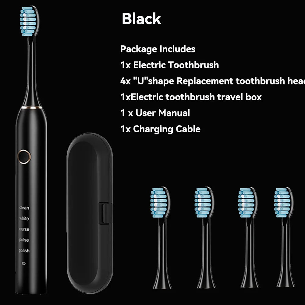 Sonic Electric Adult Toothbrush Rechargeable with 4 Replacement Brush Heads 5 Modes and 3 Intensity 2 Minute Intelligent Timer