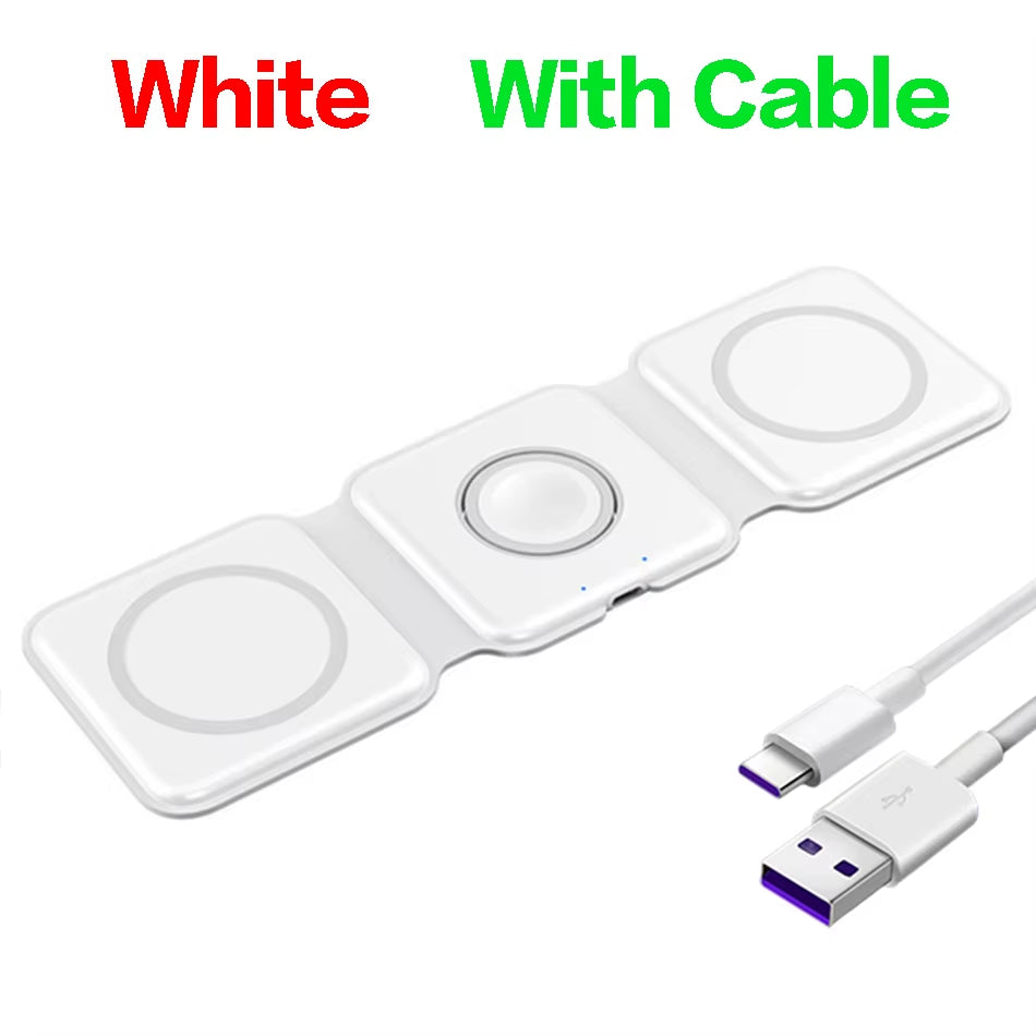 100W 3 in 1 Foldable Wireless Charger Pad Stand for Iphone 15 14 13 12Pro Max Airpods Iwatch Fast Wireless Charging Dock Station